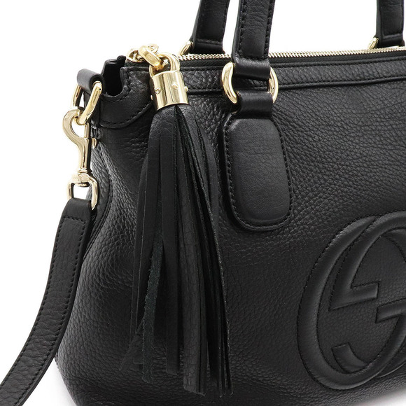 Gucci Soho Interlocking G Handbag Tassel Fringe Leather Black - Picture 8 of 8